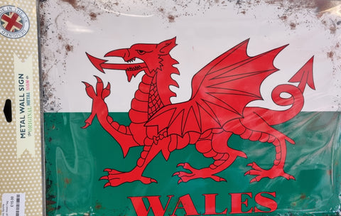Large Metal Sign-Wales Flag Distressed