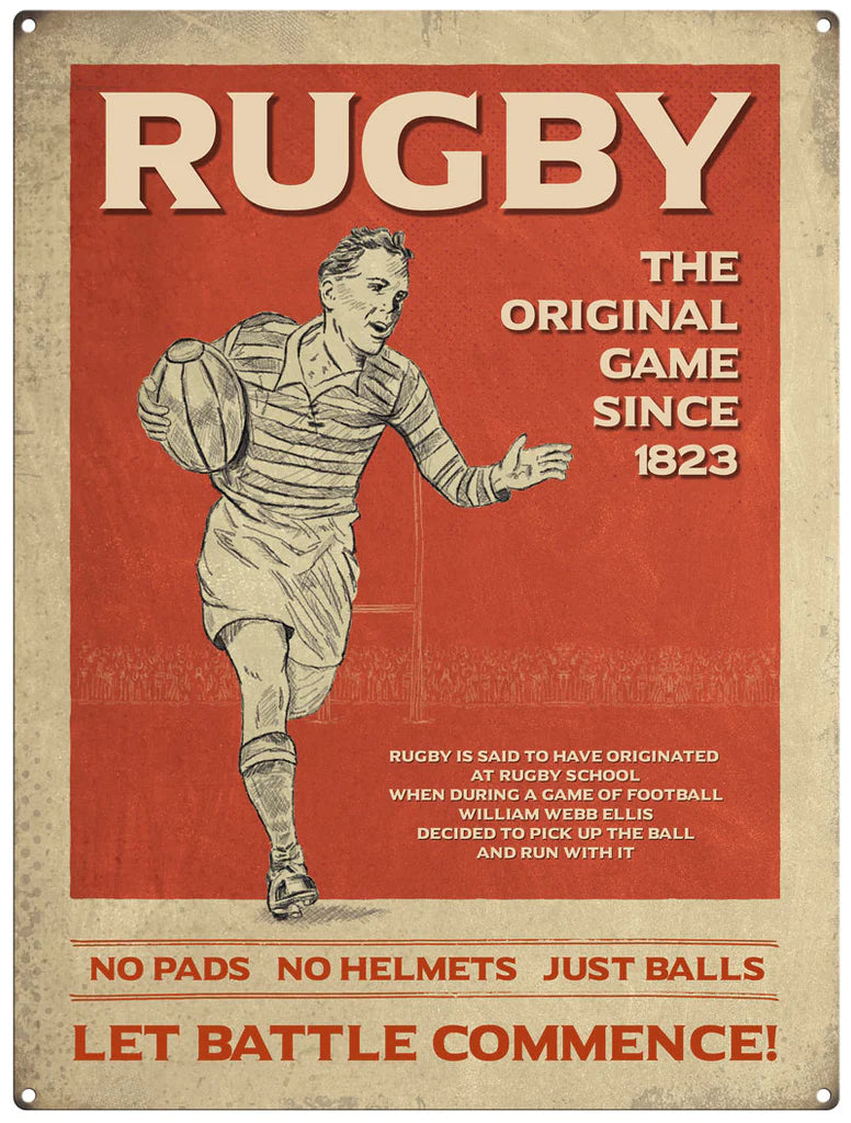 Mini Metal Sign-Rugby-Let Battle Commence – Macey Sports