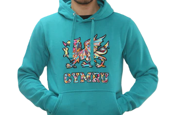 Wales Cymru Multi Coloured Dragon Hoody-Teal