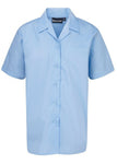 Short Sleeve Revere Single Blouses-Sky