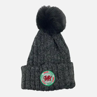 Ladies Wales Flag Grey Bobble Hat